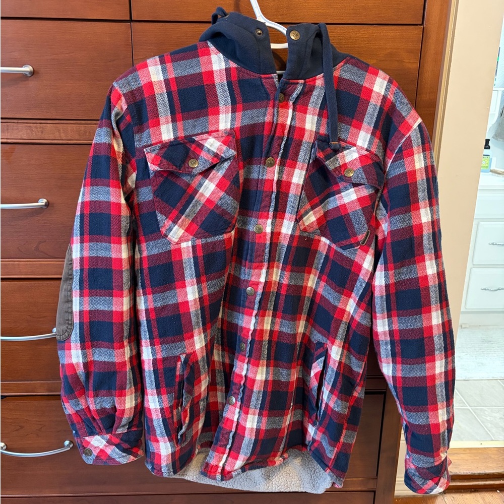 Legendary Whitetails Red and Navy Plaid Hooded Flannel Jacket